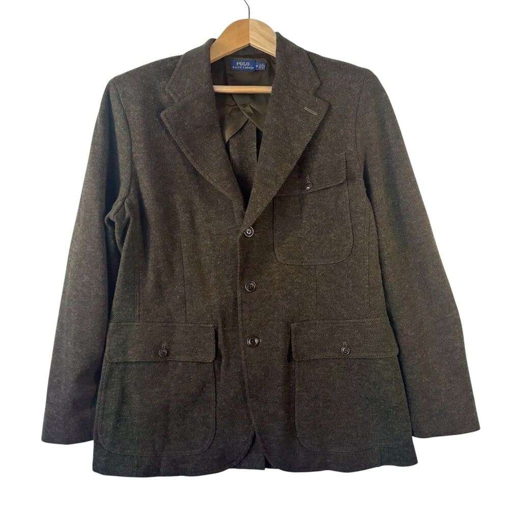 Polo Ralph Lauren Women's Jacquard Herringbone Tweed Blazer Jacket Gray Size 12